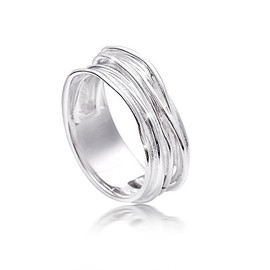 MATERIA Ladies Wide Band Ring 925 Sterling Silver Rhodium-Plated Woven Interlocking with Gift Box #SR-92