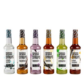 Sessa Syrups Sugar Free Sampler Pack: Simple Syrup, Hazelnut, Lavender, Vanilla, Pistachio, Salted Caramel (25.4 Fl Oz, 6 Pack)