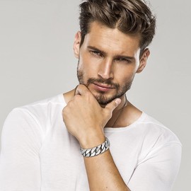 COOLSTEELANDBEYOND Large Masculine Style Stainless Steel Curb Chain Men's Bracelet, Stainless Steel, No gemstone