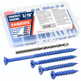 SANJODS Concrete Screw Anchor - 3/16" Diameter, 4 Sizes (1-1/4", 1-3/4", 2-1/4", 3-1/4") Set - Blue Flat Head Screws Kit for Anchoring to Masonry, Brick, Block, Cement or Stucco (Pack of 39)