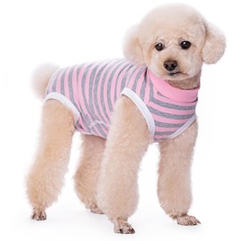 Paipeper Dog Surgery Recovery Suit,Female Male Puppy Shirt,Dog Spay Neuter Onesie,E-Collar Cone Alternative,Abdominal Wound Protector,Prevent Licking Wound(Pink Gray Stripe-XL)