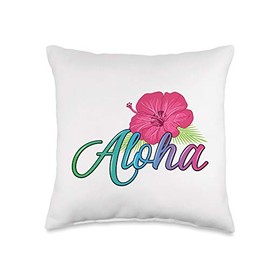 TEAM ALOHA DESIGN CO Hawaii from The Island-Feel The Aloha Flower Spirit Throw Pillow, 16x16, Multicolor
