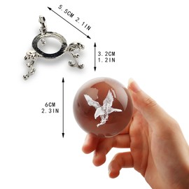 HDCRYSTALGIFTS Engraved Eagle Crystal Ball Paperweight with Stand 60mm 3D Laser Etched Bald Eagle Glass Spheres Decorative Balls(Clear)