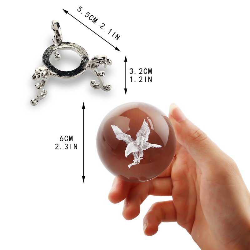 HDCRYSTALGIFTS Engraved Eagle Crystal Ball Paperweight with Stand 60mm 3D