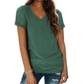 T Shirts Short Sleeve V Neck Tees Womens Fashion Green Tops Trendy Casual Summer Spring Outfits Clothes 2025 Beach