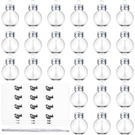 Sdfsdf 24 Pieces Christmas Booze Balls Christmas Fillable Booze Tree Ornaments Clear Plastic Round Christmas Ornaments Pendant Ball with Stickers for Christmas Holiday Wedding Party Decor, Silver
