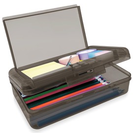 Nuozme Double Layer Large Capacity Pencil Box,Plastic Translucent Pencil Box, Hard Pencil Cases with Snap-Tight Lid for Pens, Pencils, School Supplies,Office Supplies, Medium-sized,1 Pack