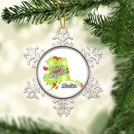 Alsk Stte Snowflake Ornament - Xmas Merry Christmas Ornament - Alsk Stte State Metal Ornaments Keepsake Souvenir for Christmas New Year Holiday Xmas Tree Decor