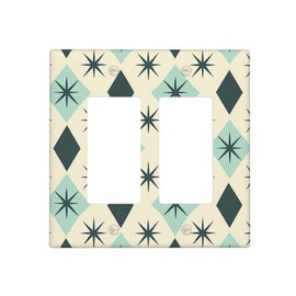 JDAKHD Mid Century Modern 2-Gang Decorative Rocker Wall Plate Vintage Abstract Diamond Geometric Pattern Gfci Dimmer Compatible Light Switch Cover for Living Room & Smart Homes