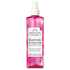 HERITAGE STORE Rosewater & Glycerin Hydrating Facial Mist for Dewy, Radiant Skin | No Dyes or Alcohol, Cruelty Free (12oz)