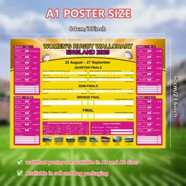 YOFANUP Women's Rugby World Cup 2025 Wall Chart, Womens Rugby Party Decorations, A1&A2 Size Rugby World Cup Fixtures Poster, Great Gifts for Football Fans, Family, Friends, Children (Folded, A1)