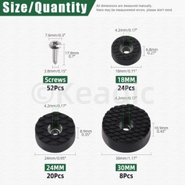 Keadic 52Pcs Screw-On Round Rubber Feet Furniture Pads Assortment Set, 1.2” & 1”/ 0.7” Black Non-Slip Floor Protector Furniture Sliders for Wooden Chair Tables Leg