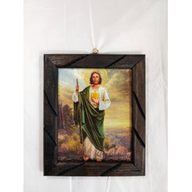 Saint Judes Thaddeus Religious Artwork in Rustic Wood Frame, Handcrafted Oil Painting, 10''x12'', Made in Mexico, San Judas Tadeo for Wall Decor, Church, Gifts by Mrcjsales