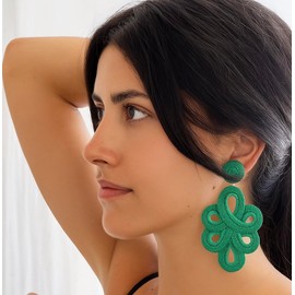MAJALE Long Women's Flamenca Earrings - Lightweight Earrings for Christmas, Party, Sevillanos for Special Occasions - Earrings with Silk Cord, Silk