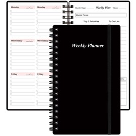 Pocket Weekly Planner - A6 Spiral Planner with 53 Sheets/ 106 Pages for Wallet/Purse, Last 1 Year, Inner Pocket, Elastic Closure, 3.75" x 6.75", Black