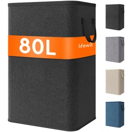 Lifewit 80L Large Tall Laundry Hamper, Collapsible Laundry Basket with Handles, Foldable Clothes Hampers for Laundry, Portable Dirty Clothes Hamper for Dorm College Bedroom Bathroom, Black