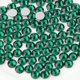 BEADSLAND 288 Pieces Flat Back Rhinestones, Nail Crystals Rhinestones for Nails, Emerald Green, SS30 (6.4-6.6 mm)