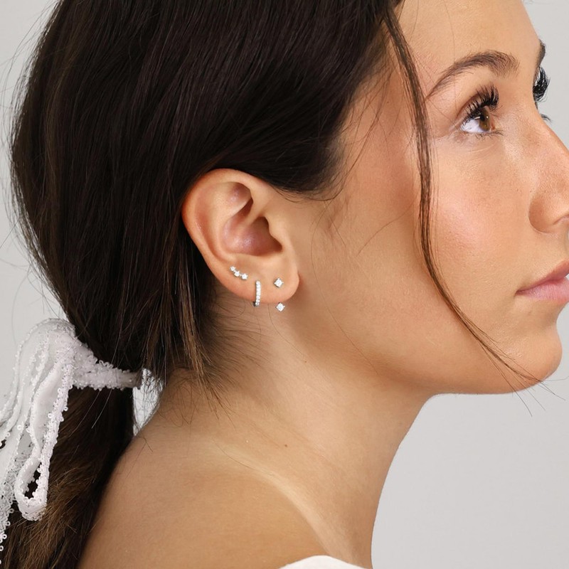 3 Pairs Sterling Silver Stud Hoop Earrings Set for Women