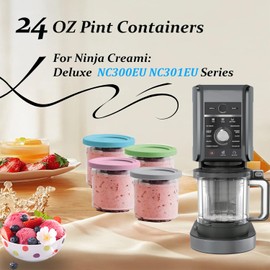 Mozzoom Set of 4 Creami Containers for Ninja Ice Cream Maker, Compatible with NC300EU NC301EU Series, Dishwasher Safe Ice Maker Cups, Perfect Ninja Accessories