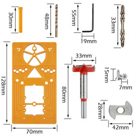 Forstner Drill Bit with Hinge Jig Woodworking Hinge Hole Cutter for Kitchen Cabinet Cupboard Doors Hinge Mounting Plate, Hinge Hole Cutter with Depth Stop