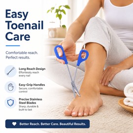 Long Handle Toenail Clippers for Thick Nails – Stainless Steel Pedicure Scissors with Easy Grip for Seniors