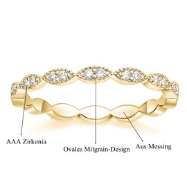 Zakk Eternity Ring for women Oval Milgrain Cubic Zirconia Stackable Promise Engagement Wedding Band (Gold,Size S 1/2)