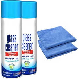 Glass Cleaner Foam, Foaming Action & Spray, 23oz - 2 Pack - Clean Fresh Scent - Bundled With 2 Microfiber Cleaning Clothes (46 oz Total)