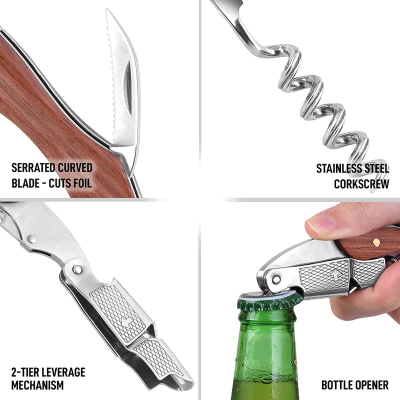 VIYNRAN Professional Waiters Corkscrew Bottle Opener 3-in-1 Key Tool with