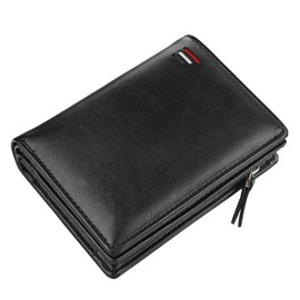 Snap Coin Purse Short PU Leather Multi Card Position Zippered Men's Wallet for Daily Black