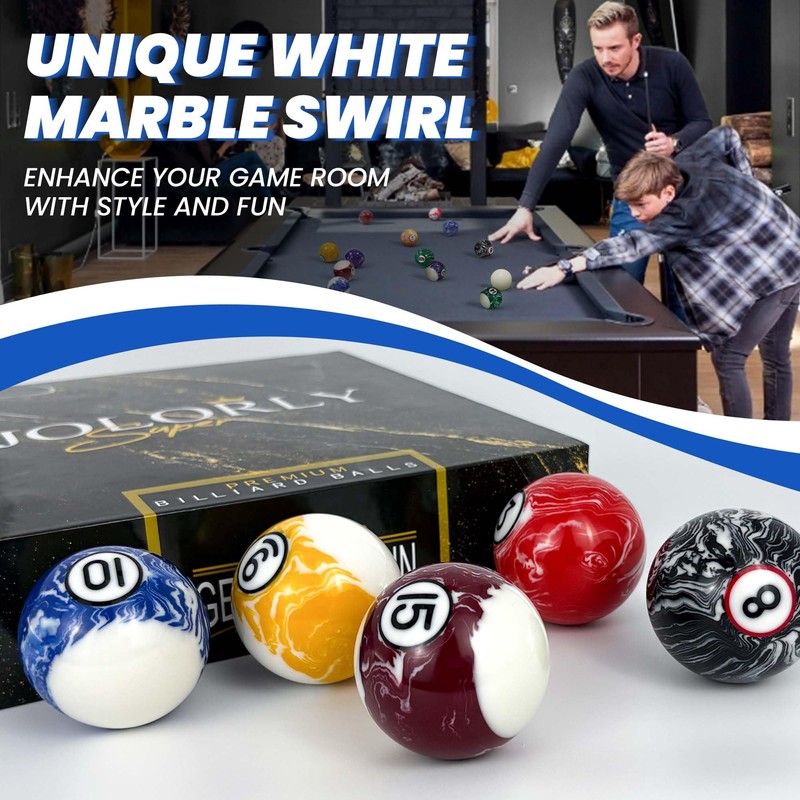 JOLORLY Pool Balls Billiard Set – 2-1/4" Regulation Size, 6