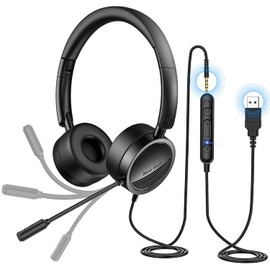 Auriculares para Computadora, New Bee Auriculares USB con Micrófono, Controles de Llamadas en Línea, Auriculares de Oficina con Cancelación de Ruido para Skype,Zoom,Laptop, Teléfono,PC,Tablet,Hogar