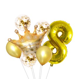 7pcs Crown Balloons Number Balloons for 8th Birthday Party Princess Decoration Supplies (Number 8)