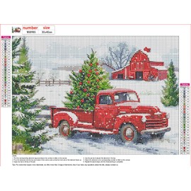 MXJSUA Red Truck Diamond Painting Kits for Adults, Christmas Tree DIY Round Diamond Gem Art Kits, Diamond Dots Drill Art kits Completes for Beginners Picture Craft for Home Wall Decor 30x40 cm
