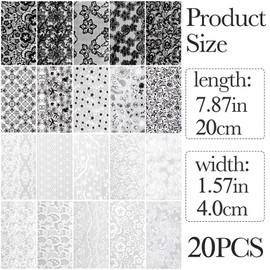 20 Pcs Nail Transfer Foil, Lace Nail Foil, Lace Nails Stickers, Flower Nails Foils Transfer Nail Art for Acrylic Nails Manicure Wraps Decoration DIY Women (Black, White)