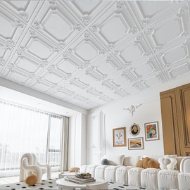 Art3d Drop Ceiling Tiles 24x24 in White (12-Pack, 48 Sq.ft), Wainscoting Panels Glue Up 2x2