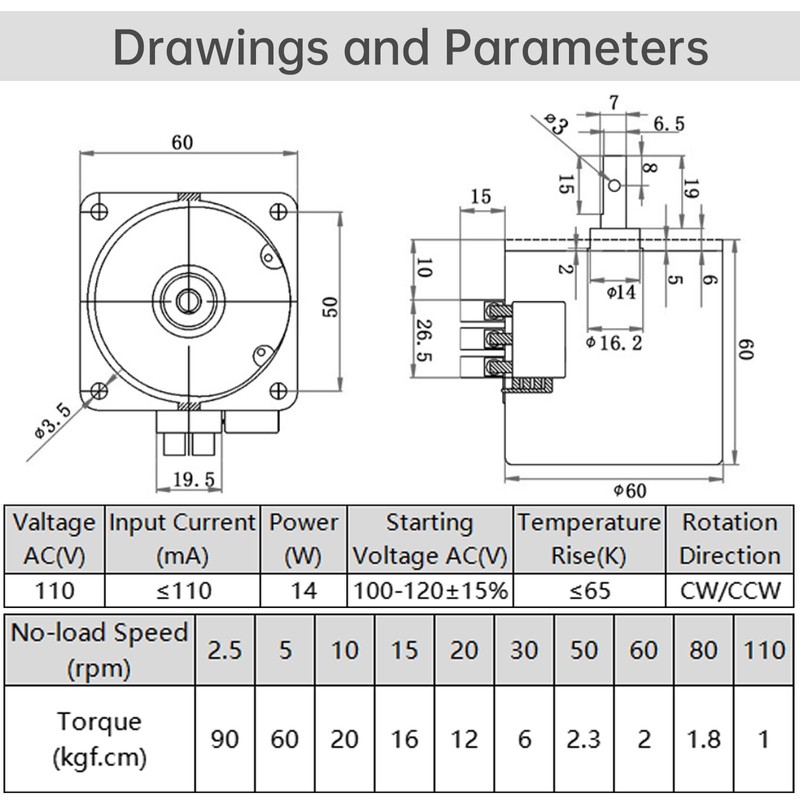 ZVKV 80 RPM AC Synchronous Gear Motor, 110V 60KTYZ CW/CCW