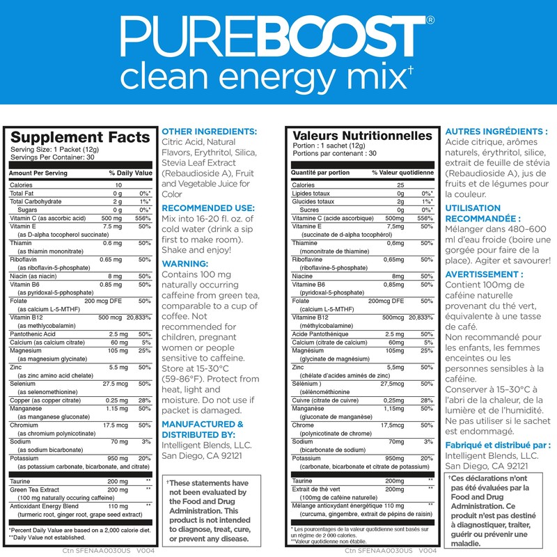 Pureboost Sugar-Free Clean Energy Booster, Refreshing Energy Drink Mix with