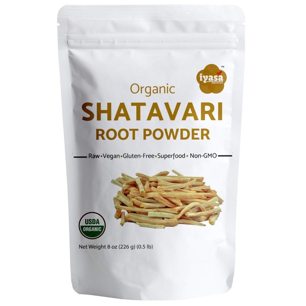 Iyasa Holistics Organic Shatavari Root Powder Value Pack of 8 oz/227 Gm, Asparagus racemosus, USDA Organic Ayurveda herb, Women's Health Tonic, General Rejuvenating Tonic Resealable Pouch