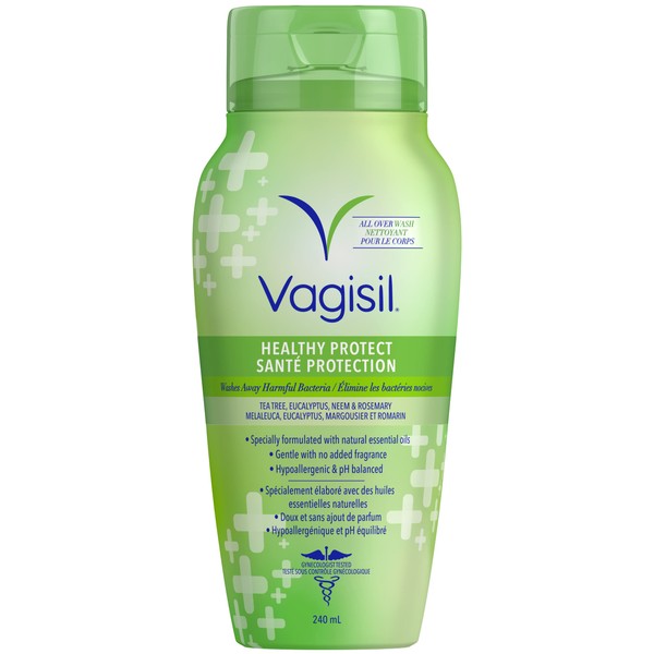 Vagisil Feminine Wash for Intimate Areas and Sensitive Skin, Healthy Protect pH Balanced and Gynecologist Tested, 240mL