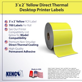 3” X 2" Direct Thermal Perforated Stickers Labels for Barcodes, Address, Small Business Labeling, Inventory and Color Coding - Compatible with Zebra, Rollo, Munbyn, and More (1 ROLL, Yellow)