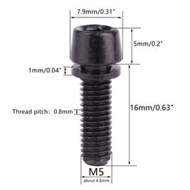 YANRUHFL Stainless Steel Black Allen Hex M5x16 18 20mm Tapered Head Bolt with Washer Screw, Pack of 6 (M5x16mm)