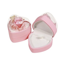 Preserved Flower Rose Necklace Box, Heart Shape Velvet Jewelry Box for Valentine's Day Mother's Day Wedding Anniversary Birthday Present (Pink, One size)