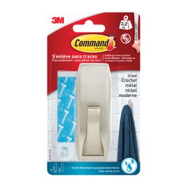 Command WMR03BN Chrome Square Waterproof Metal Hooks L, Maximum Load up to 2.3 kg - 1 Hook and 2 Strips