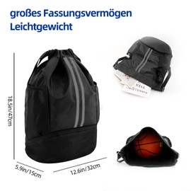 CFHOOAY Gym bag, sports backpack, sports bag with drawstring, waterproof football backpack, football bag, sports large backpacks for women, men, girls, junior, boys, children. Includes, black, L