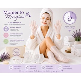 Kit de Autocuidado Momento Mágico con Mascarilla Facial, Guantes Hidratantes y Calcetines Hidratantes, Bolsa de Yute Reutilizable, 3 Piezas