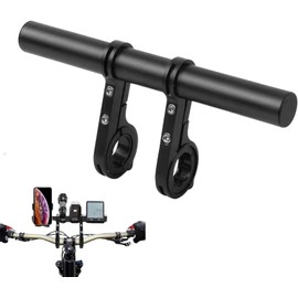 Bicycle Handlebar Extension, 30 cm Aluminium Bicycle Extender Holder, with Double Clamp Base, Robust and Ultralight Bicycle Handlebar Extension, for Torch (Black)