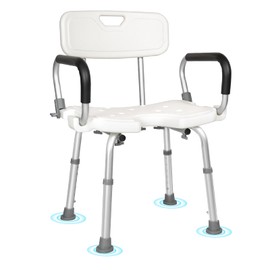 mindmed Shower Chair for Inside Shower, Shower Chair with Arms&Back, Capacity 397 lbs Indoor Non-Slip Bath Chair, 6 Adjustable Height, Tools-Free Assembly, U-Shaped Shower Seat for Elderly Disabled
