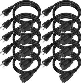 Kanayu 10 Pcs Extension Cord, 16 Awg Sjw Heavy Duty Power Cable 13 Amps 125v Extension Cable with 3 Prong Cable for Christmas Indoor Outdoor Electrical Kitchen Appliances, Ul Listed(Black, 3 Feet)