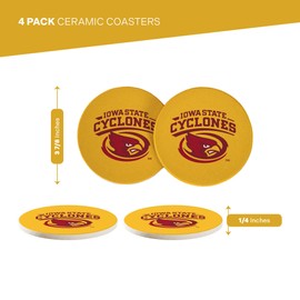 Desert Cactus Iowa State University Circle Ceramic Coasters 4 Pack ISU Cyclones Absorbent Drink Coasters with Cork Backing (Design C)