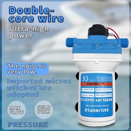 SAILINGFLO 12V DC High Performance Diaphragm Pump – 55PSI/3.8Bar, 3.0GPM, 7.5A – Low Noise, Self-Priming, Ideal for RVs, Boats, and Water Systems (White)